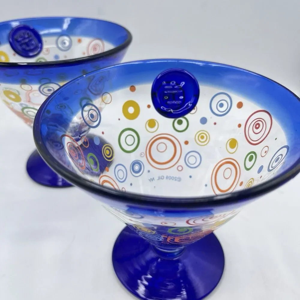 Royal Caribbean Kosta Boda Cocktail Glasses 2009 Hand blown Cobalt Blue 2